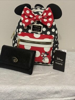 Disney Loungefly Minnie Mouse Polka Dot Mini Backpack - Black, White & Red